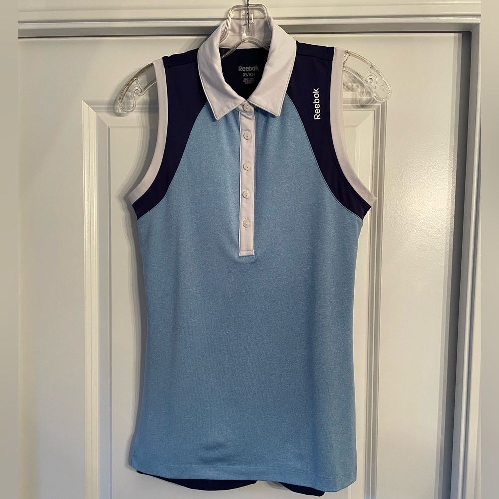 Reebok ladies blue 2 tone sleeveless polo style golf shirt